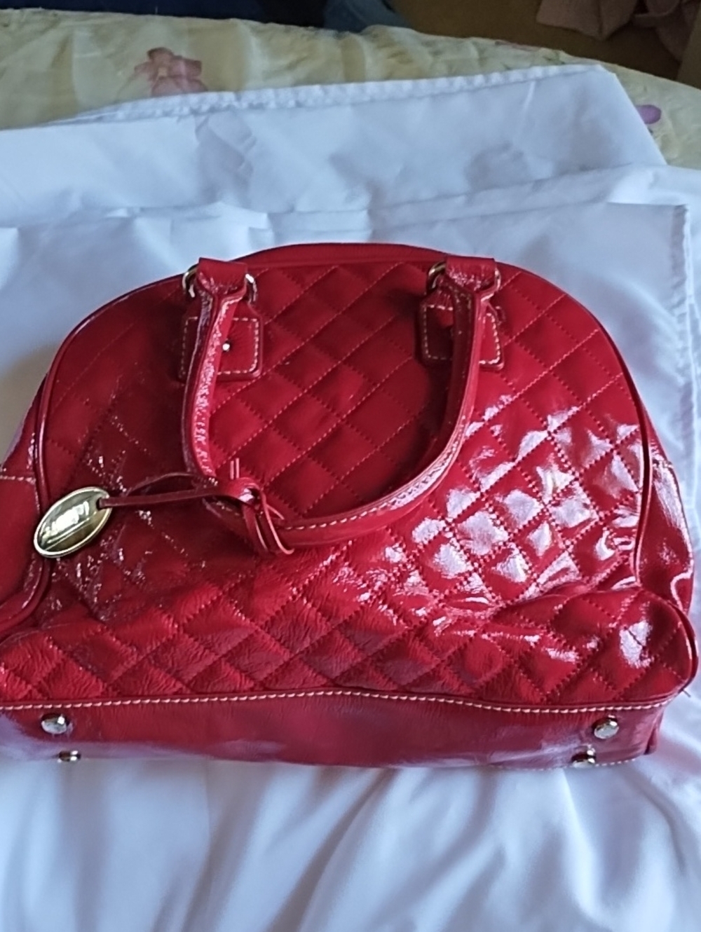 Quilted Patent Red Dome Satchel Handbag